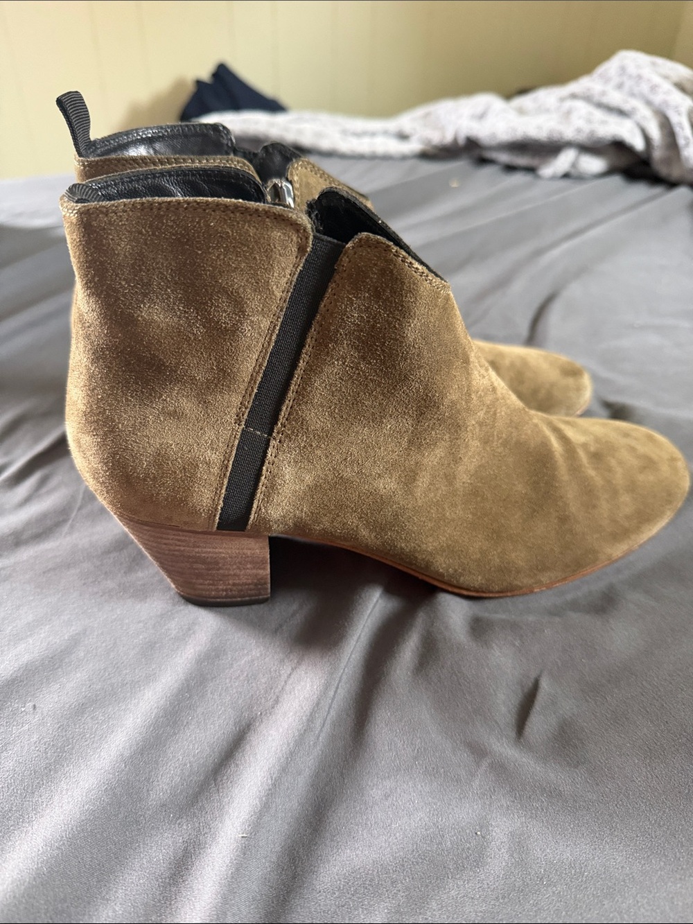 Aquatalia Olive Military Green Suede Ankle Brown Boots Heel Size 9 Made in Italy